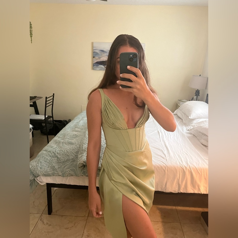 House of CB Faye Corset Dress in Pistachio Green